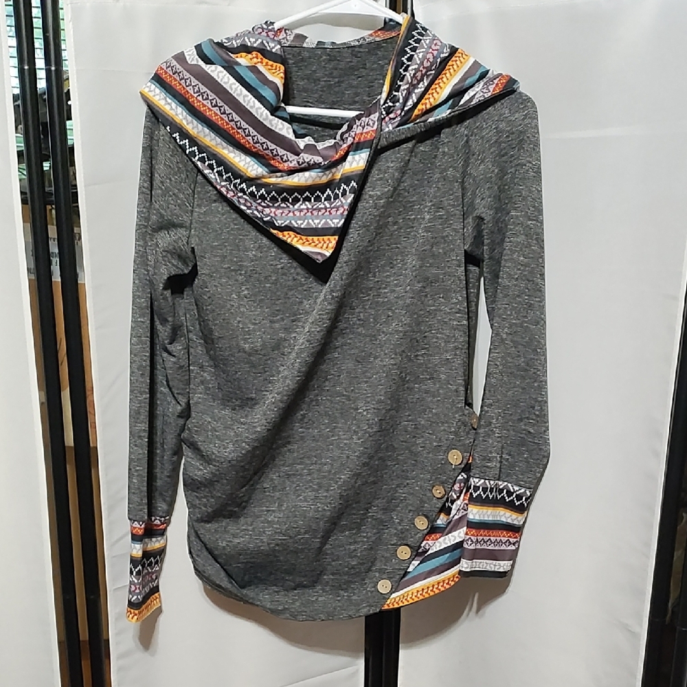SHEIN Gray Top with Vibrant Accents